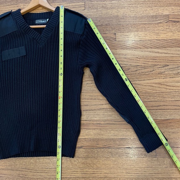 Fechheimer Sweater Mens Sz M Black Wool Blend Military Elbow Patches Ribbed Vtg - Picture 10 of 13